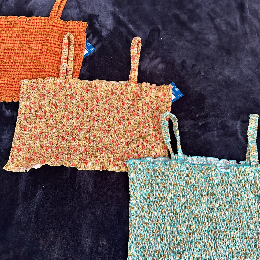 Brand new and never used Crop Top Bundle- Orange, Yellow Floral, Blue Floral